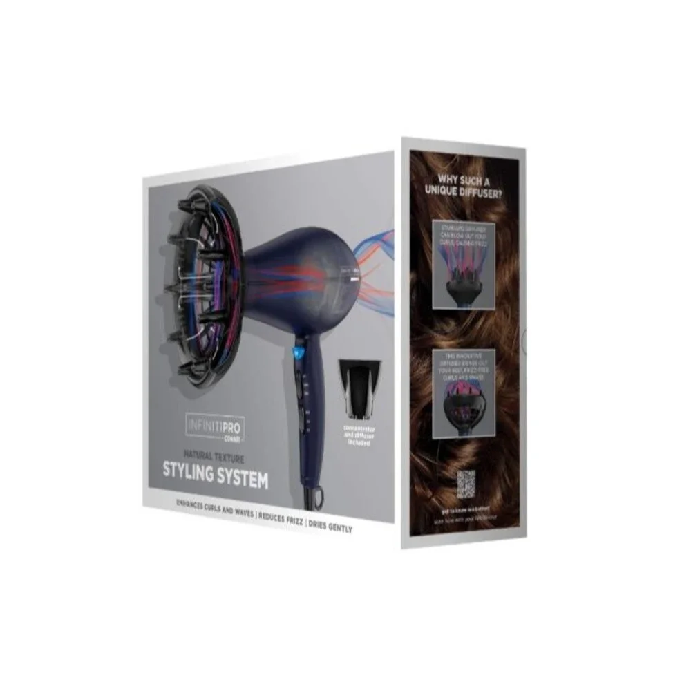 INFINITIPRO BY CONAIR Hair Dryer with Innovative Diffuser Enhances Curls Dark bl